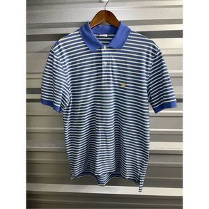 Blue & Yellow Striped Brooks Brothers S/S Pique Polo Shirt Size M